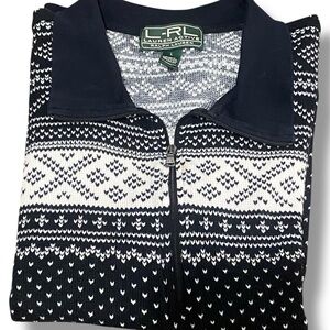 Lauren Active Ralph Lauren Navy Blue White Quarter Zip Cotton Sweater L